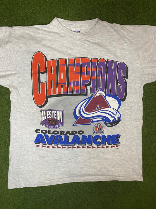 1996 Colorado Avalanche - Western Conf Champs - Vintage NHL Tee (Large)