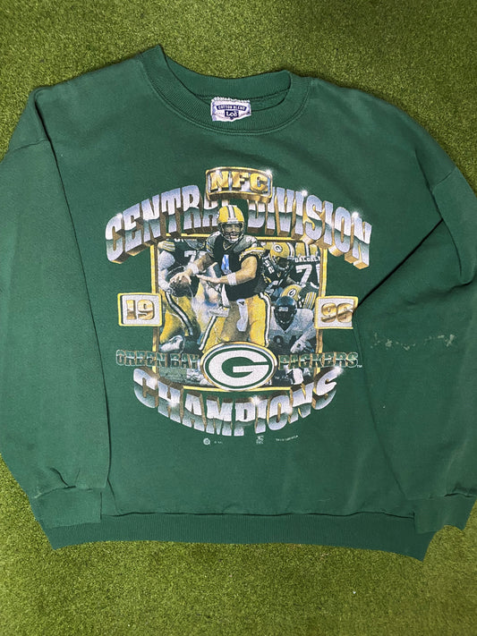 1996 Green Pay Packers - Div Champs - Vintage NFL Sweatshirt (XL) - Gametime Vintage