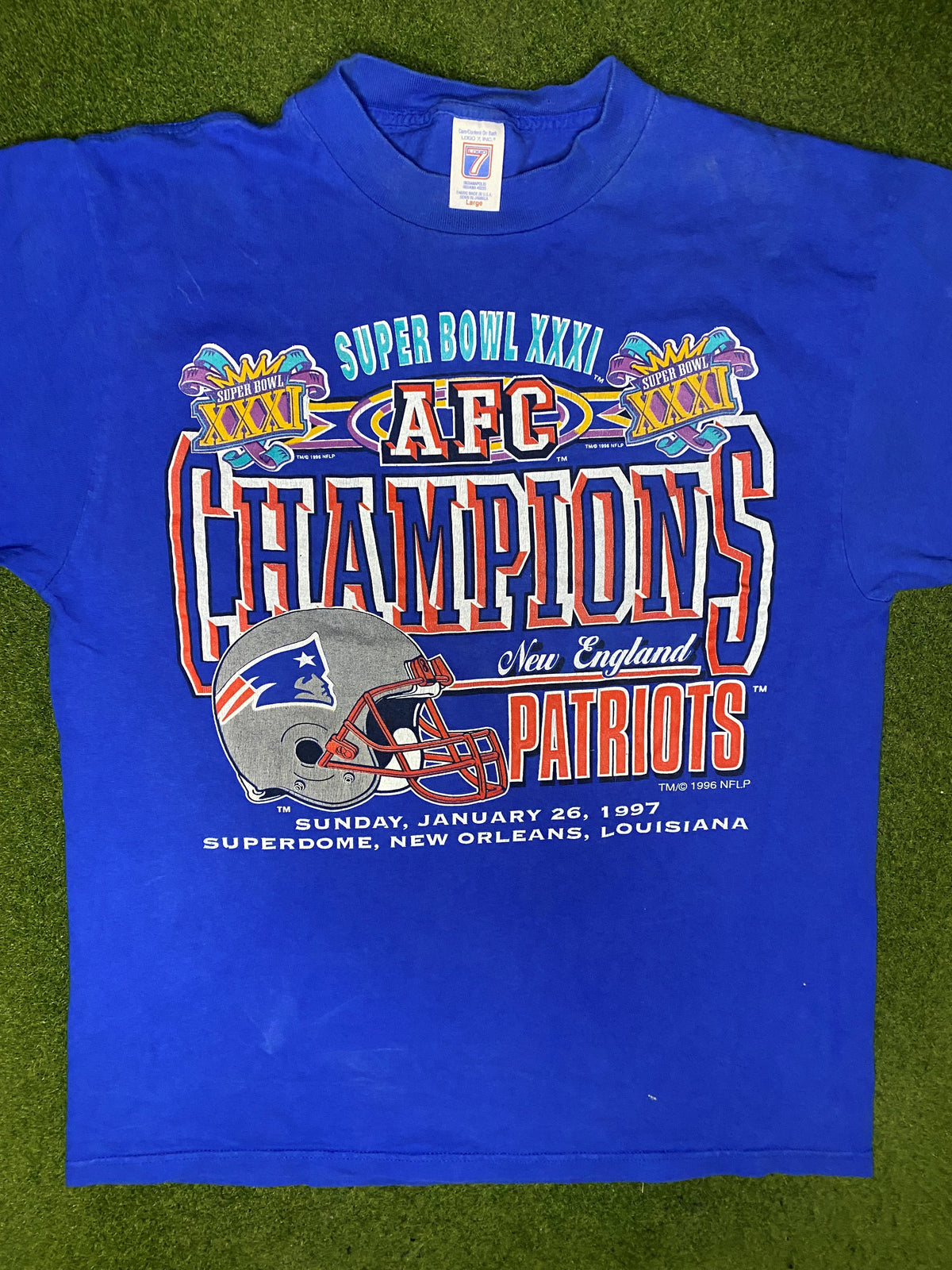 1996 New England Patriots - Super Bowl XXXI - Vintage NFL T Shirt (Large) - Gametime Vintage