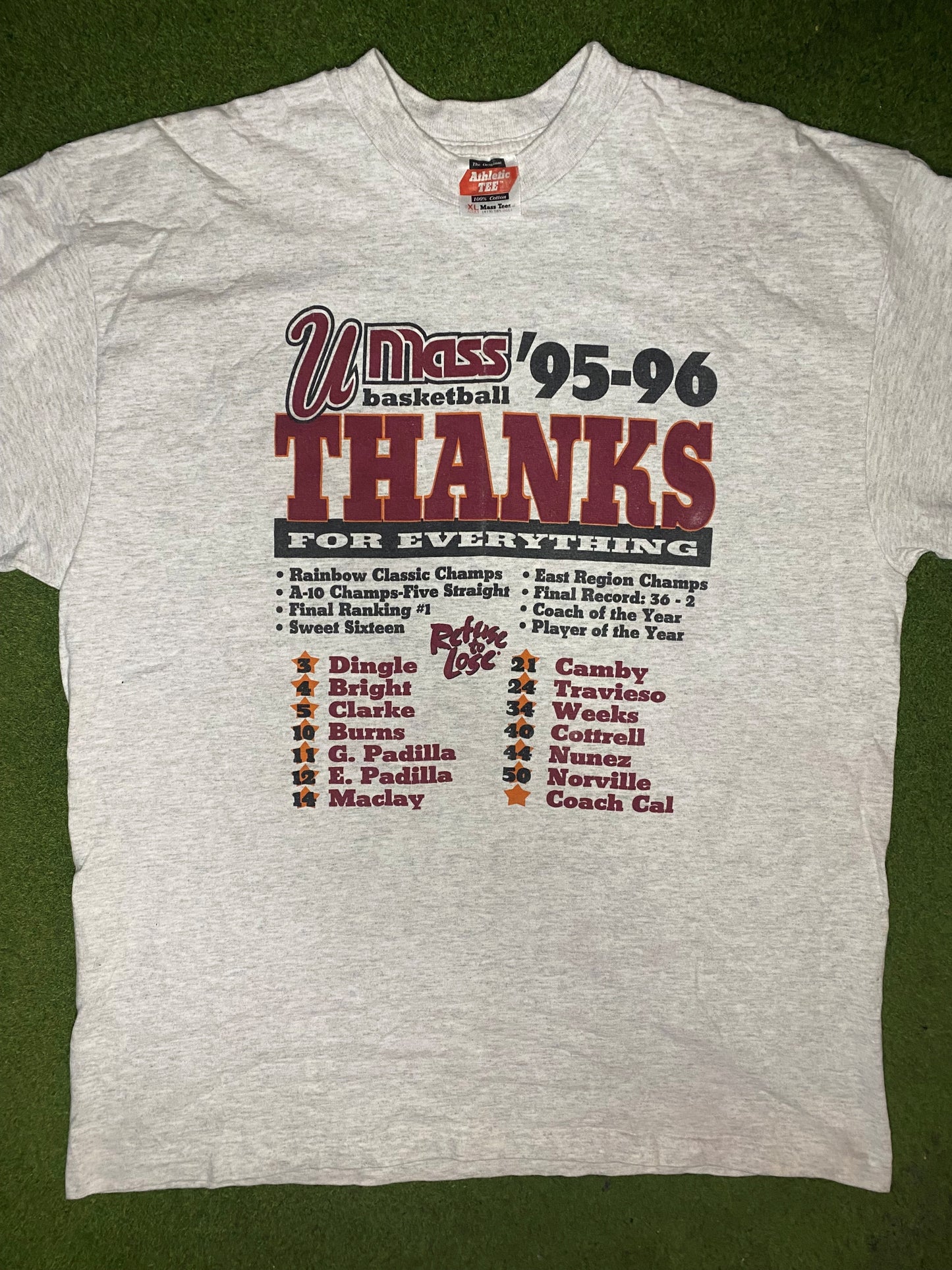 1996 UMass Minutemen - Accomplishments - Vintage College T-Shirt (XL) - Gametime Vintage