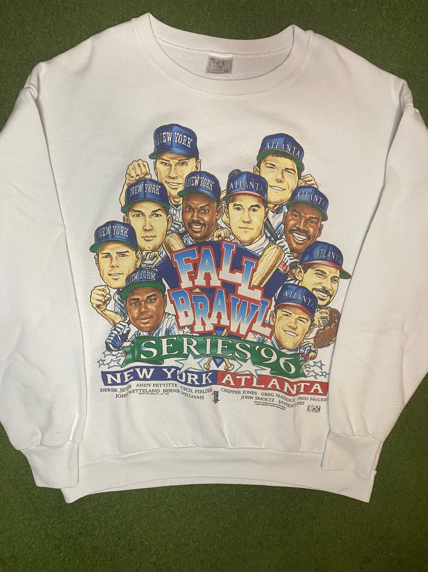 1996 World Series - Fall Brawl Yankees vs. Braves Caricature Roster - Vintage MLB Sweatshirt (XL) - Gametime Vintage