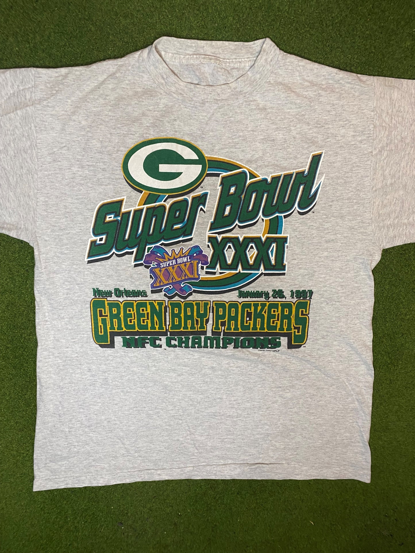 1997 Green Bay Packers - Super Bowl XXXI - Vintage NFL T-Shirt (Large) - Gametime Vintage