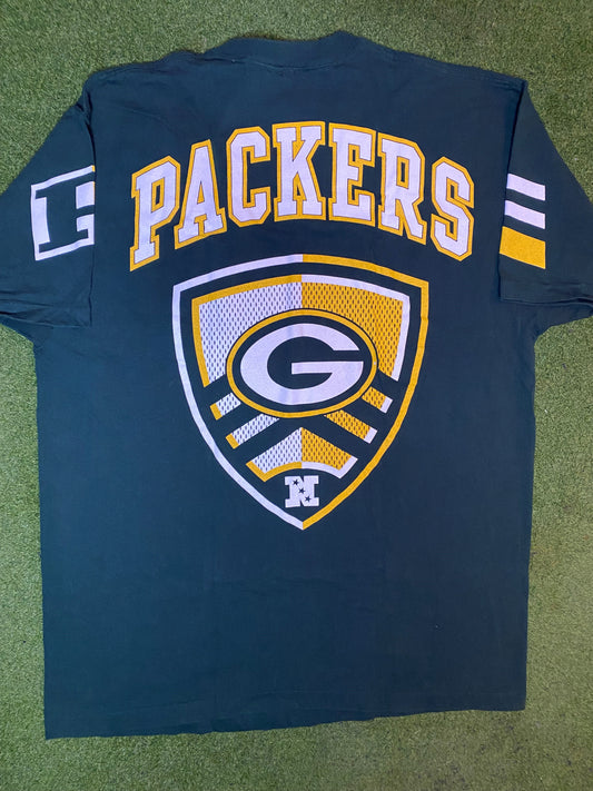 1997 Green Bay Packers - Double Sided - Vintage NFL T-Shirt (XL) - Gametime Vintage