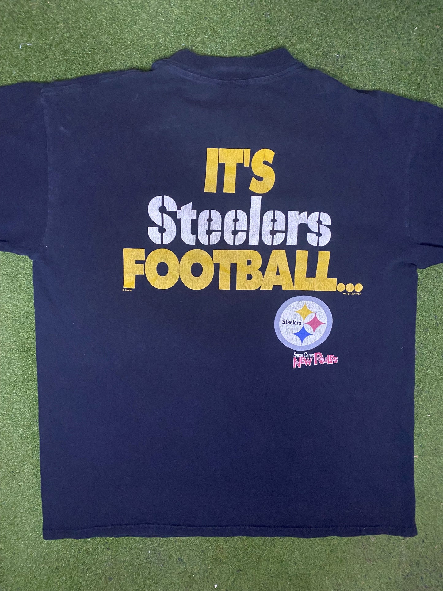1997 Pittsburgh Steelers - Its Not Just Football - Vintage NFL T-Shirt (Large) - Gametime Vintage