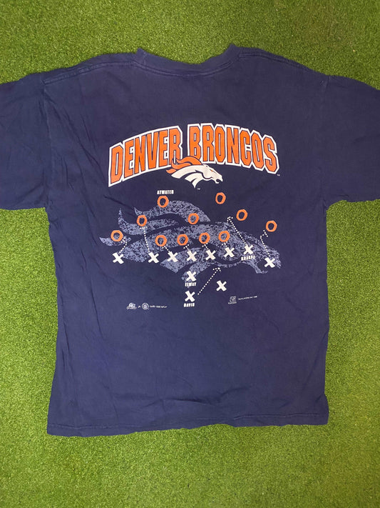 1998 Denver Broncos - Go Broncos - Double Sided - Vintage NFL T-Shirt (Large) - Gametime Vintage