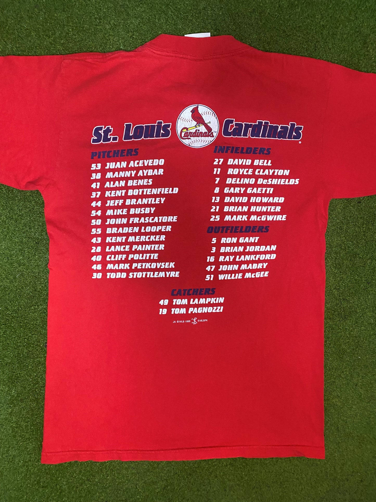 1998 St. Louis Cardinals - Go Cards - Double Sided - Vintage MLB T-Shirt (Medium) - Gametime Vintage