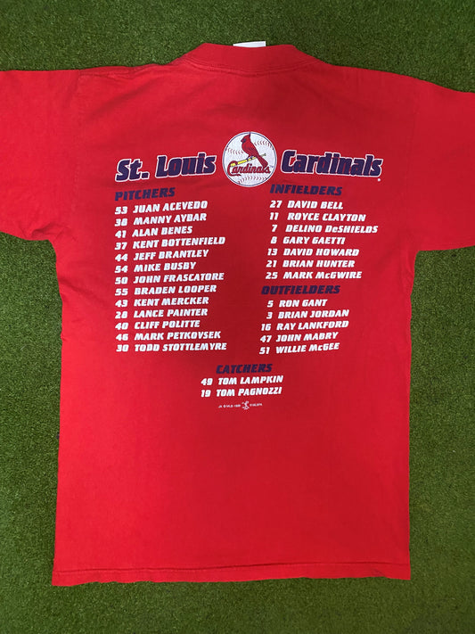 1998 St. Louis Cardinals - Go Cards - Double Sided - Vintage MLB T-Shirt (Medium) - Gametime Vintage