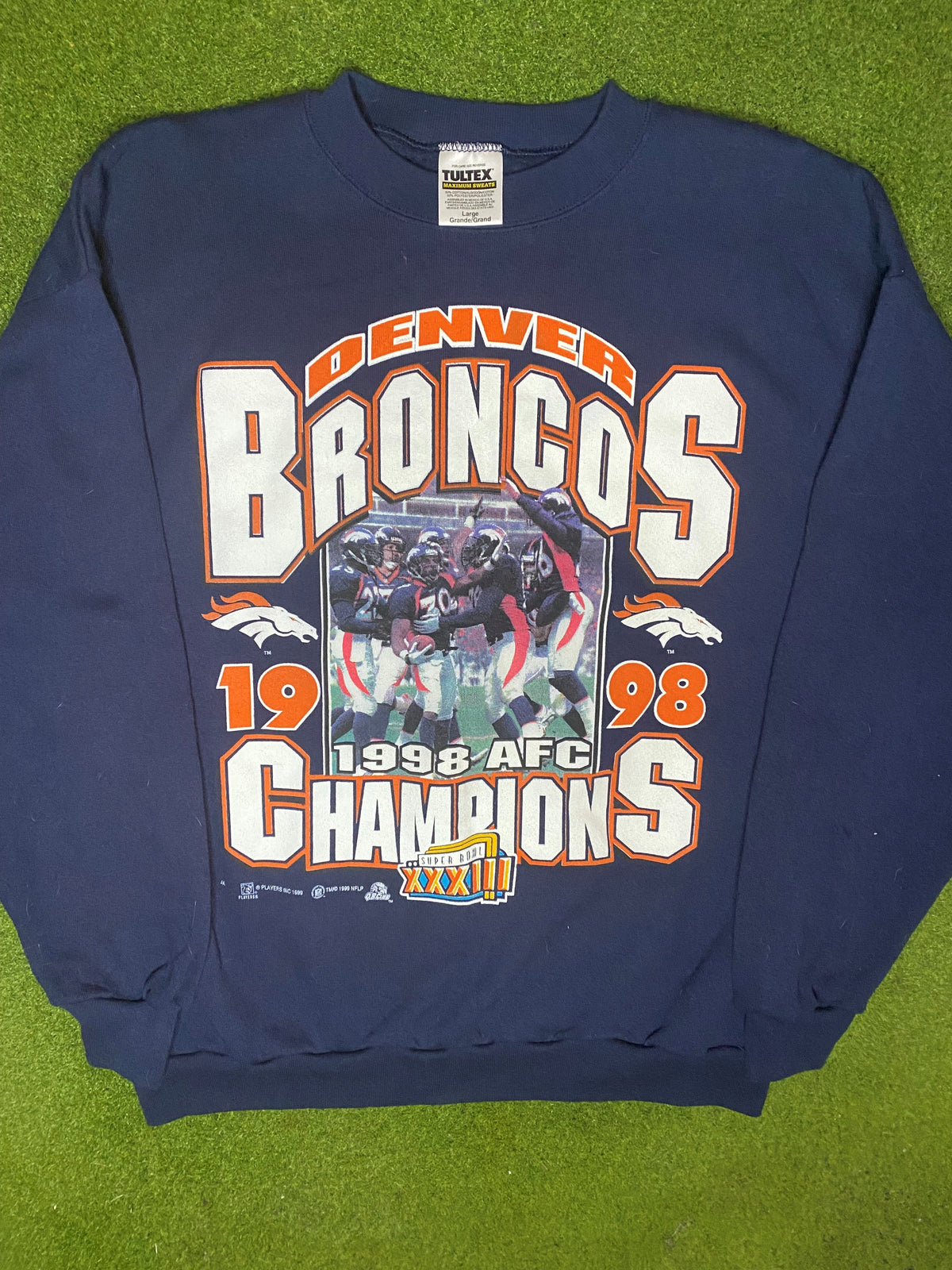 1998 Denver Broncos - Super Bowl XXXIII - Vintage NFL Sweatshirt (Large) - Gametime Vintage