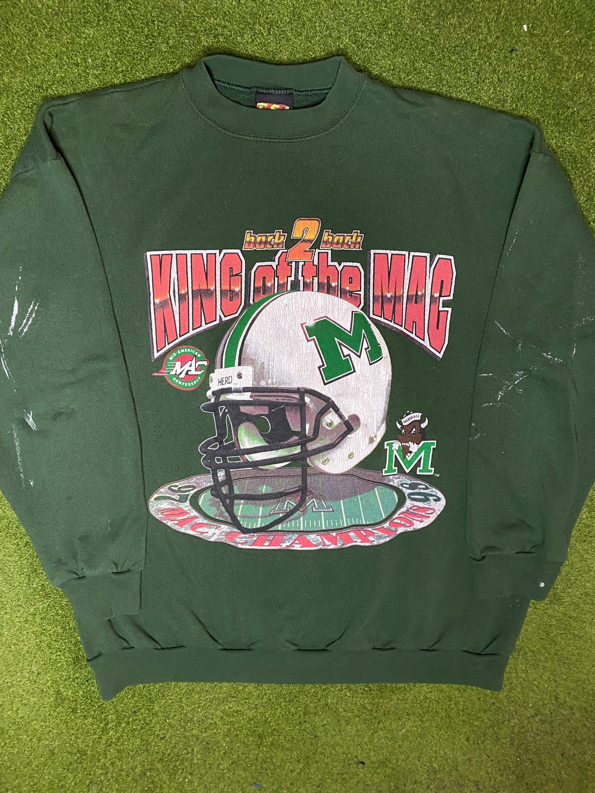 1998 Mashall Thundering Herd - Back 2 Back Mac Champions - Vintage College Sweatshirt (XL) - Gametime Vintage