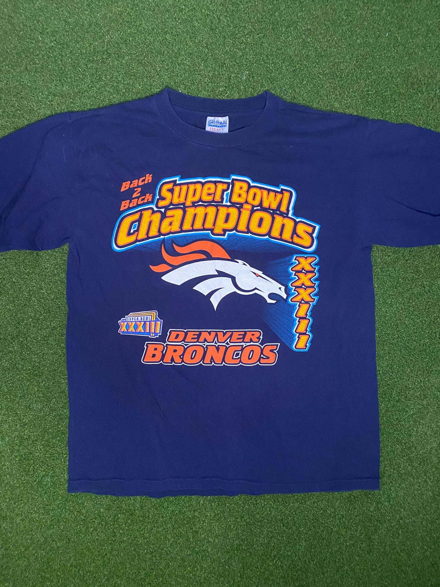 1999 Denver Broncos - Super Bowl XXXIII Champs - Vintage NFL Tee Shirt (Large) - Gametime Vintage