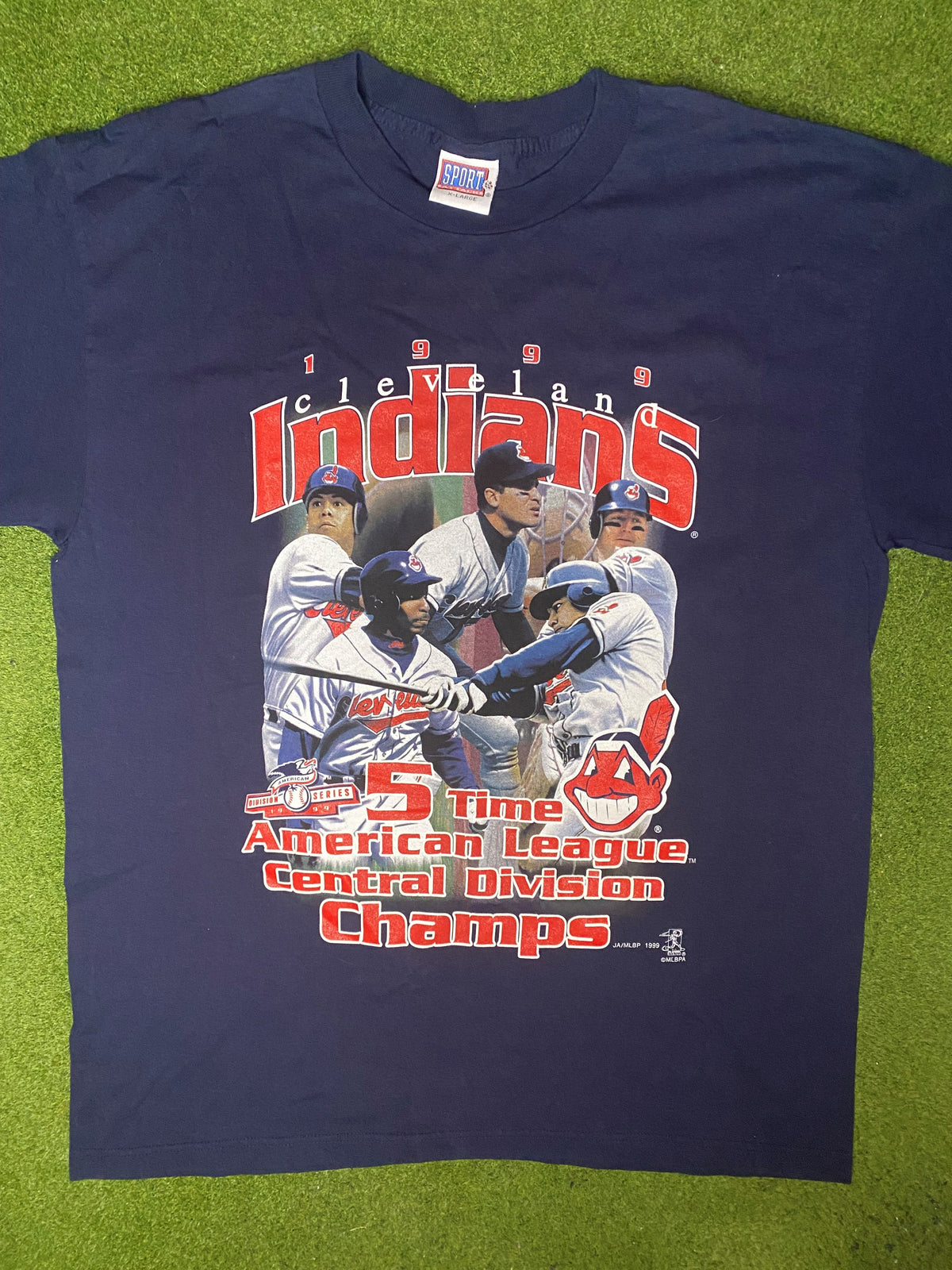 1999 克利夫兰印第安人 - 5次分区冠军 - 复古 MLB 球员 T 恤 (XL)