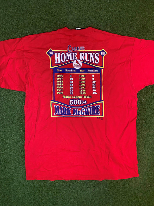 1999 Mark Mcgwire - 500+ Career Home Runs - Double Sided - Vintage MLB Player Tee Shirt (XL) - Gametime Vintage