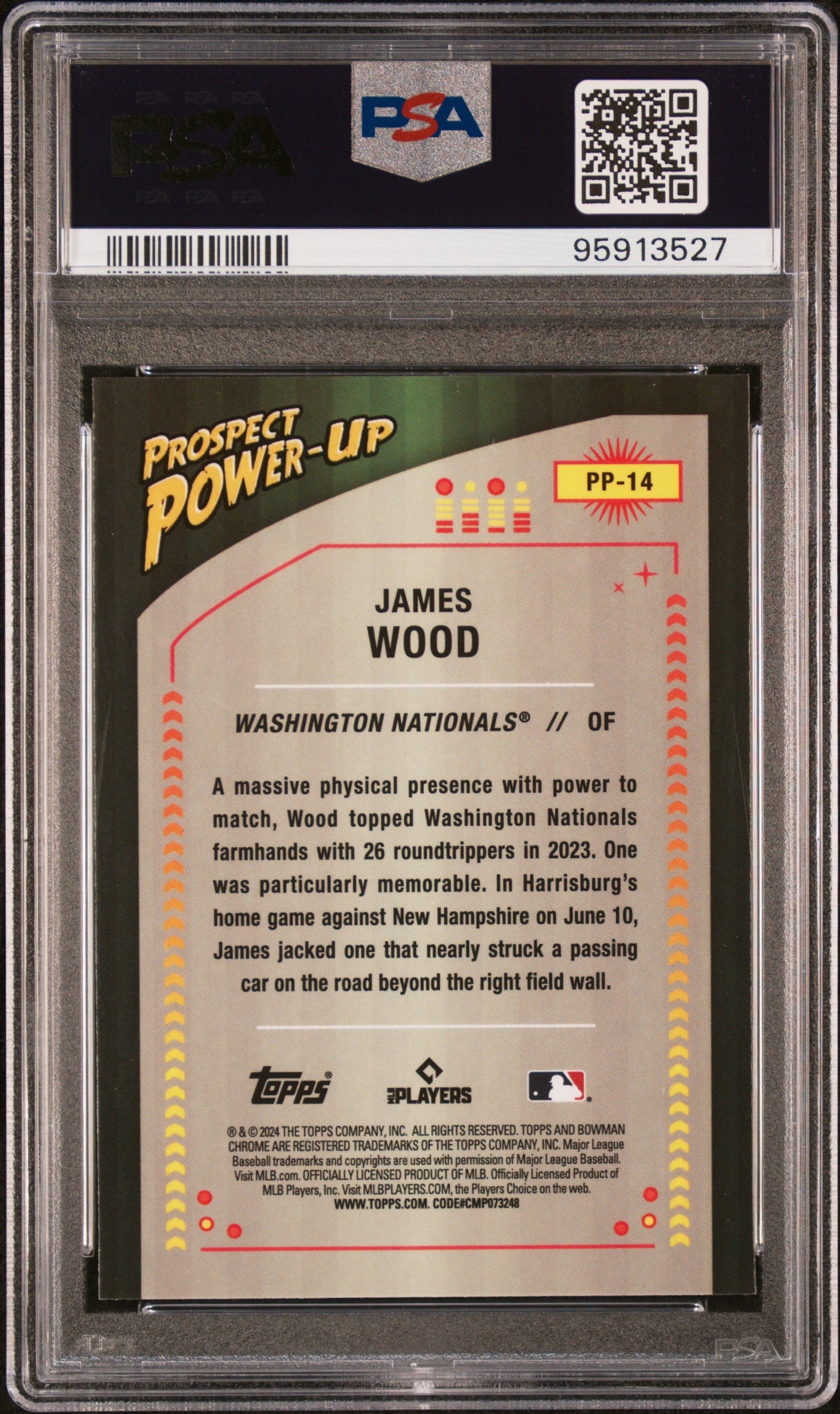 Graded 2024 Topps Bowman James Wood #PP14 Prospect Power Up Rookie RC Baseball Card PSA 10 Gem Mint