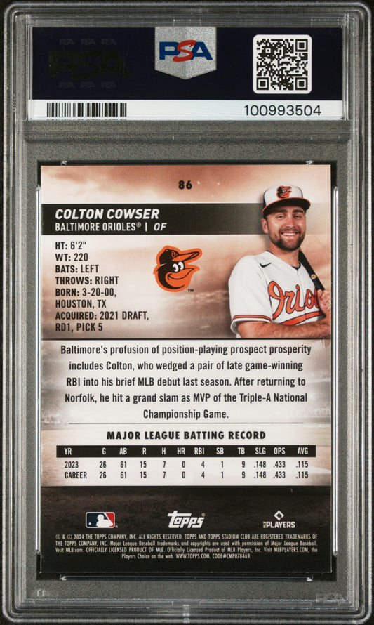 Graded 2024 Topps Stadium Club Colton Cowser #86 Chrome Rookie RC Baseball Card PSA 10 Gem Mint