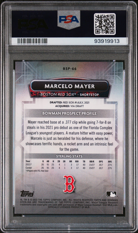 Graded 2022 Topps Bowman Sterling Marcelo Mayer #BSP66 Rookie RC Baseball Card PSA 10 Gem Mint