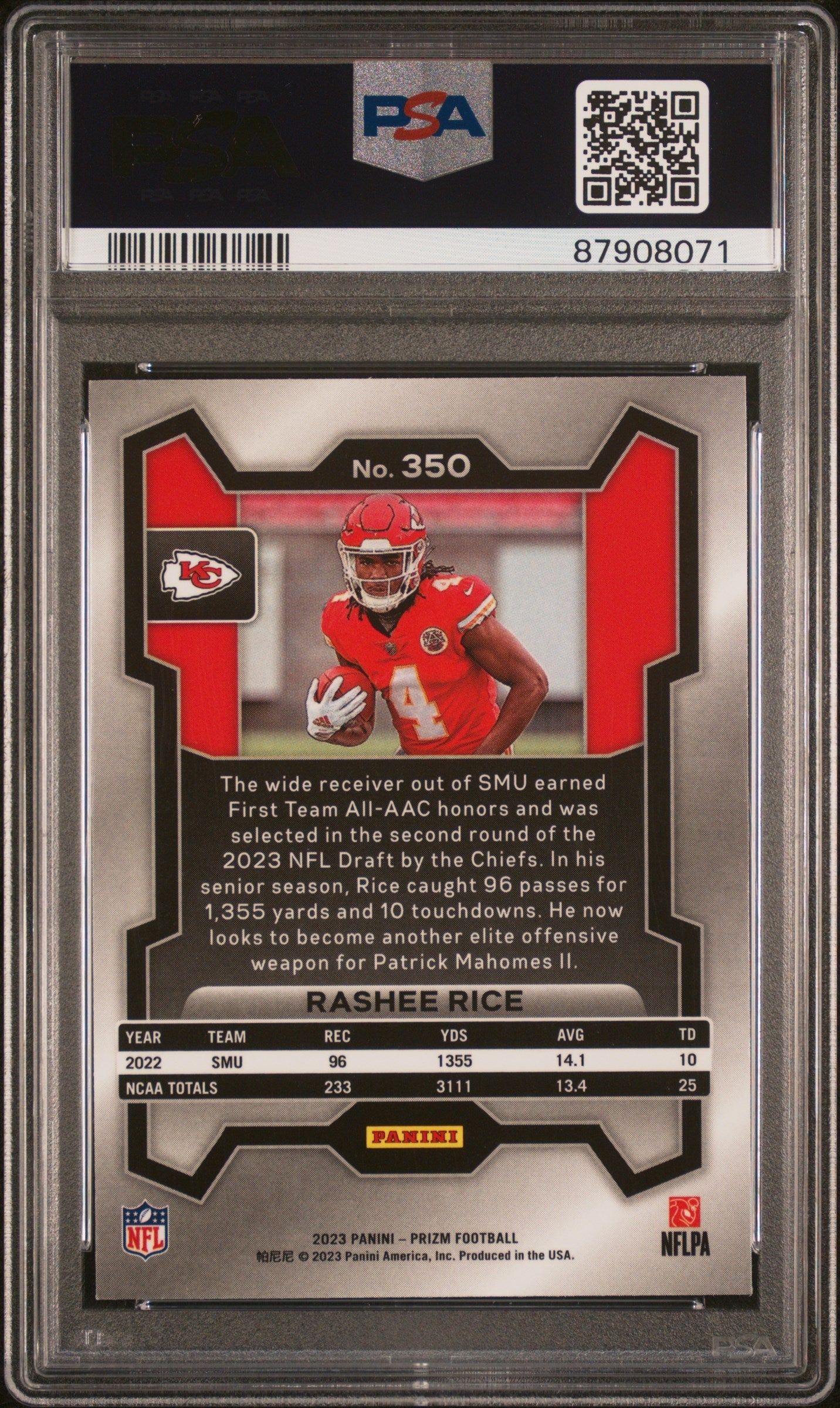 Graded 2023 Panini Prizm Rashee Rice #350 Rookie RC Football Card PSA 10 Gem Mint