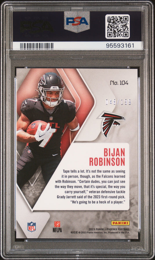 Graded 2023 Panini Phoenix Bijan Robinson #104 Red Seismic /199 Rookie RC Football Card PSA 10 Gem Mint