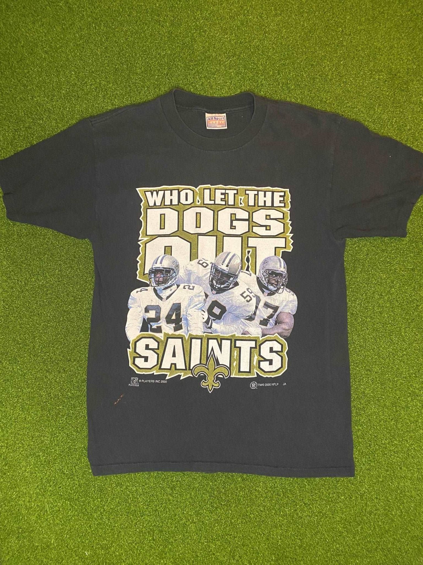 2000 New Orleans Saints - Who Let the Dogs Out - Vintage NFL Player Tee Shirt (Medium) - Gametime Vintage