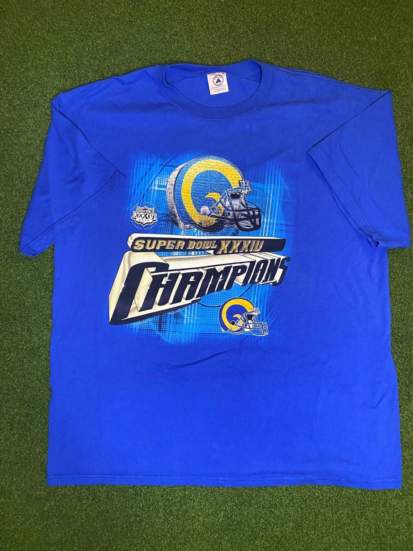 2000 St. Louis Rams - Super Bowl XXXIV Champions - Vintage NFL Tee Shirt (XL) - Gametime Vintage