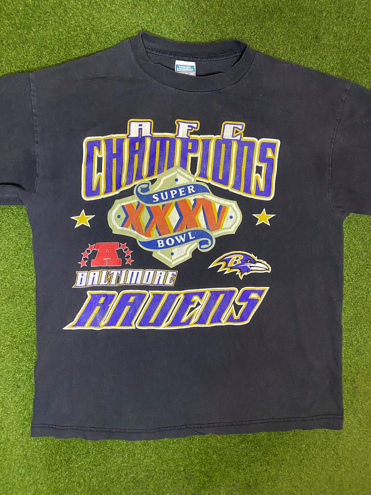 2000 Baltimore Ravens - AFC Champions - Vintage NFL T-Shirt (Large) - Gametime Vintage