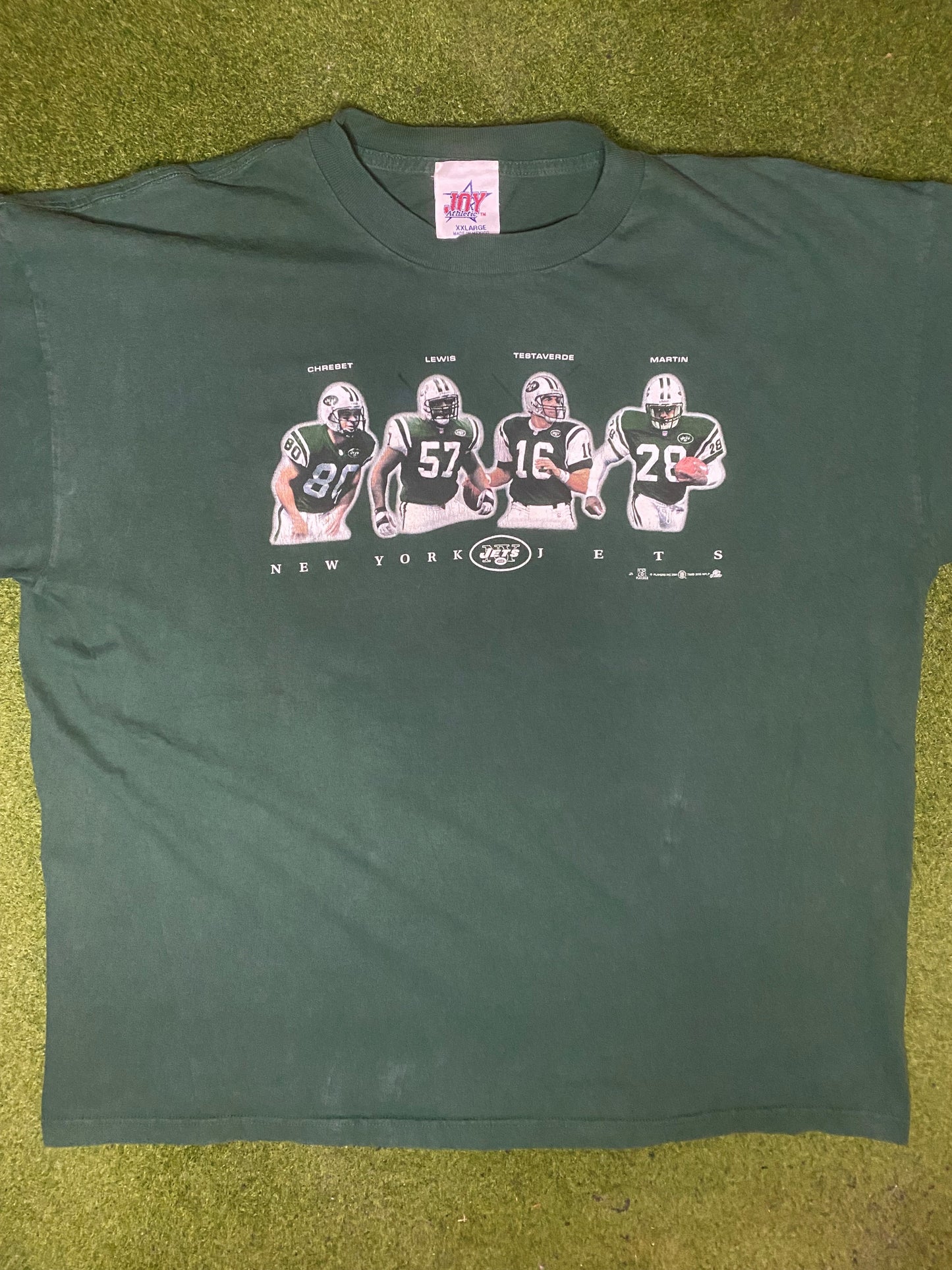 2000 New York Jets - Chrebet, Lewis, Testaverde & Martin - Vintage NFL Player T-Shirt (2XL) - Gametime Vintage
