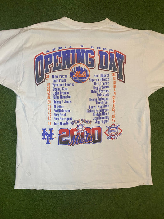 2000 New York Mets - Opening Day - Double Sided - Vintage MLB T-Shirt (XL) - Gametime Vintage