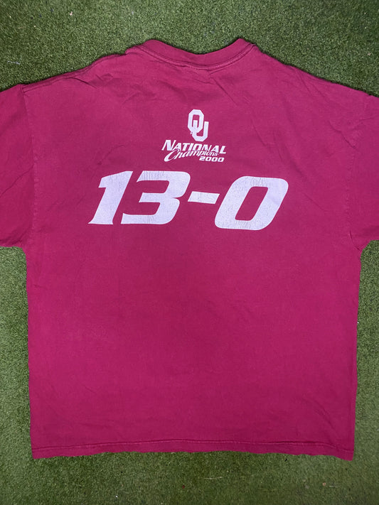 2000 Oklahoma Sooners - 13-0 National Champions - Vintage College T-Shirt (XL) - Gametime Vintage