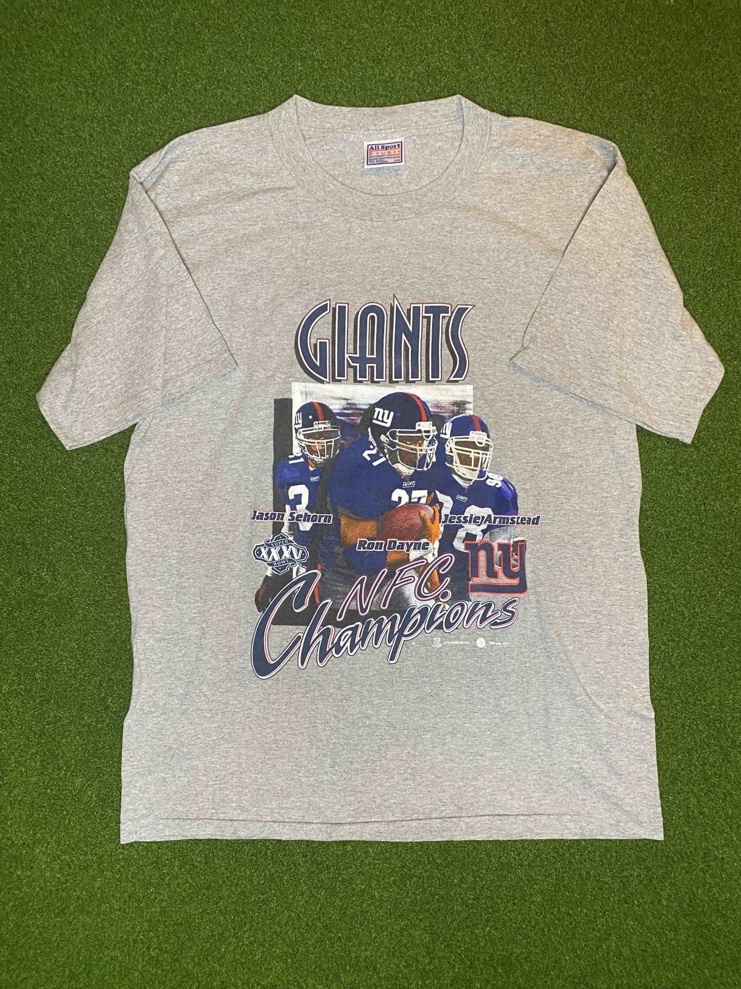 2001 New York Giants - NFC Champions - Vintage NFL Player Tee Shirt (Large) - Gametime Vintage