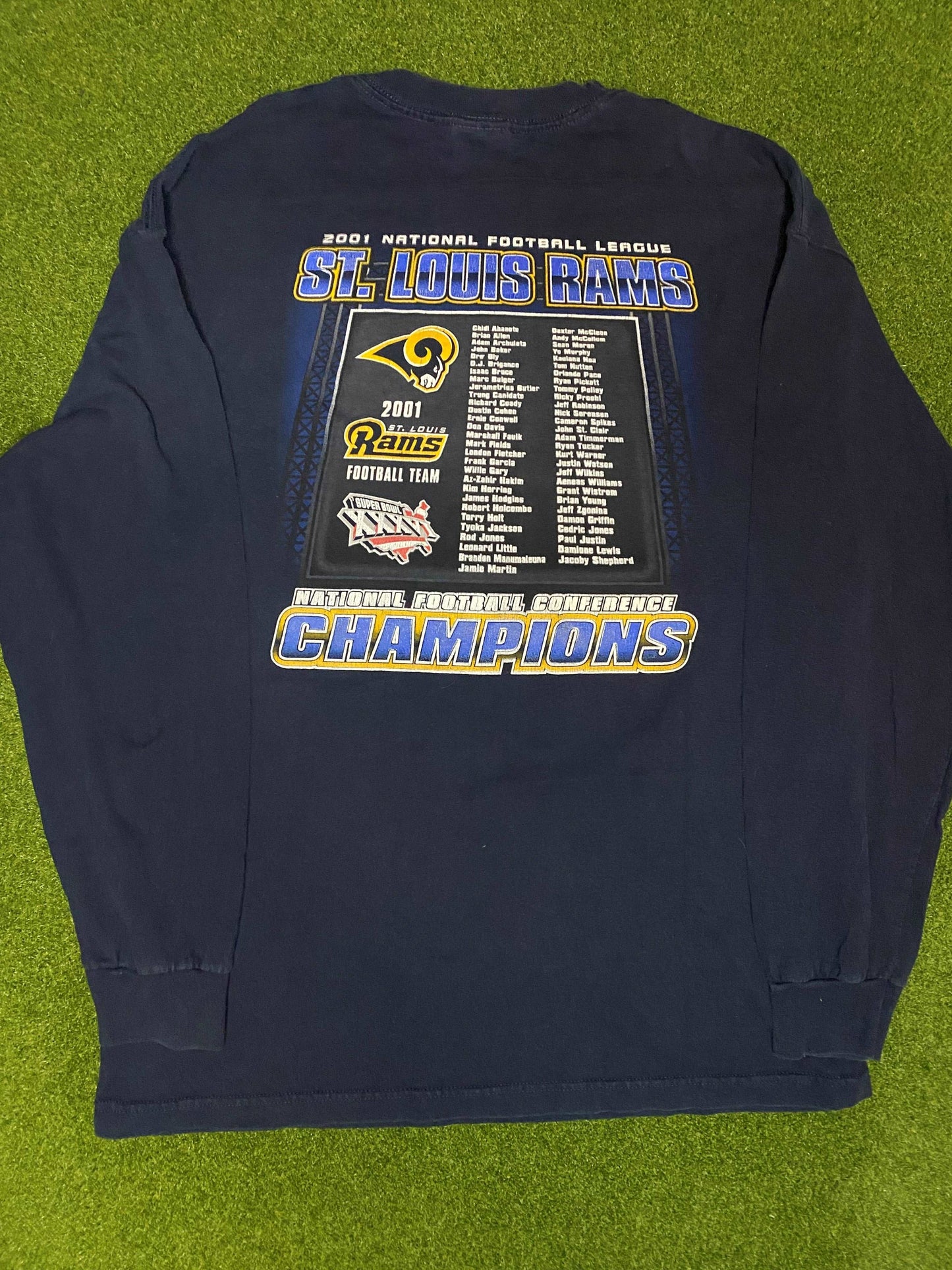 2001 St. Louis Rams - NFC Champions - Double Sided - Vintage NFL Long Sleeve (XL) - Gametime Vintage