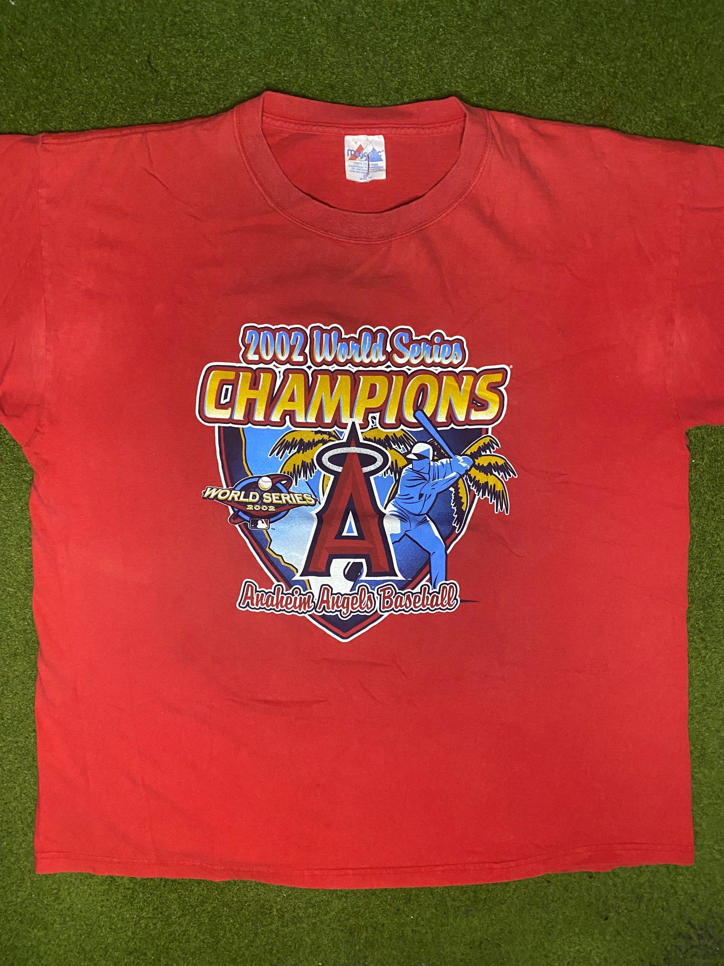 2002 Anaheim Angels - World Series Champions - Vintage MLB T Shirt (2XL) - Gametime Vintage