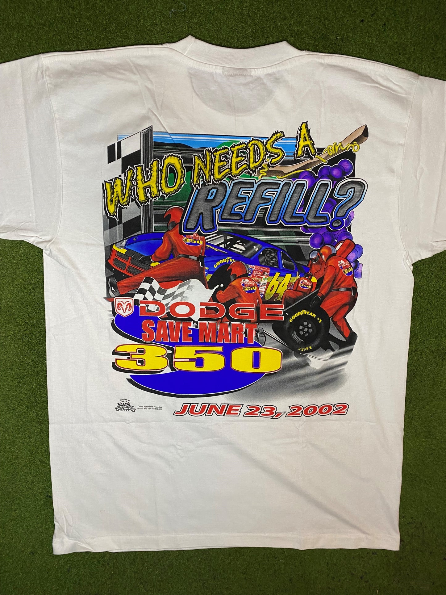 2002 Dodge Save Mart 350 - Double Sided - Vintage NASCAR T-Shirt (Large) - Gametime Vintage