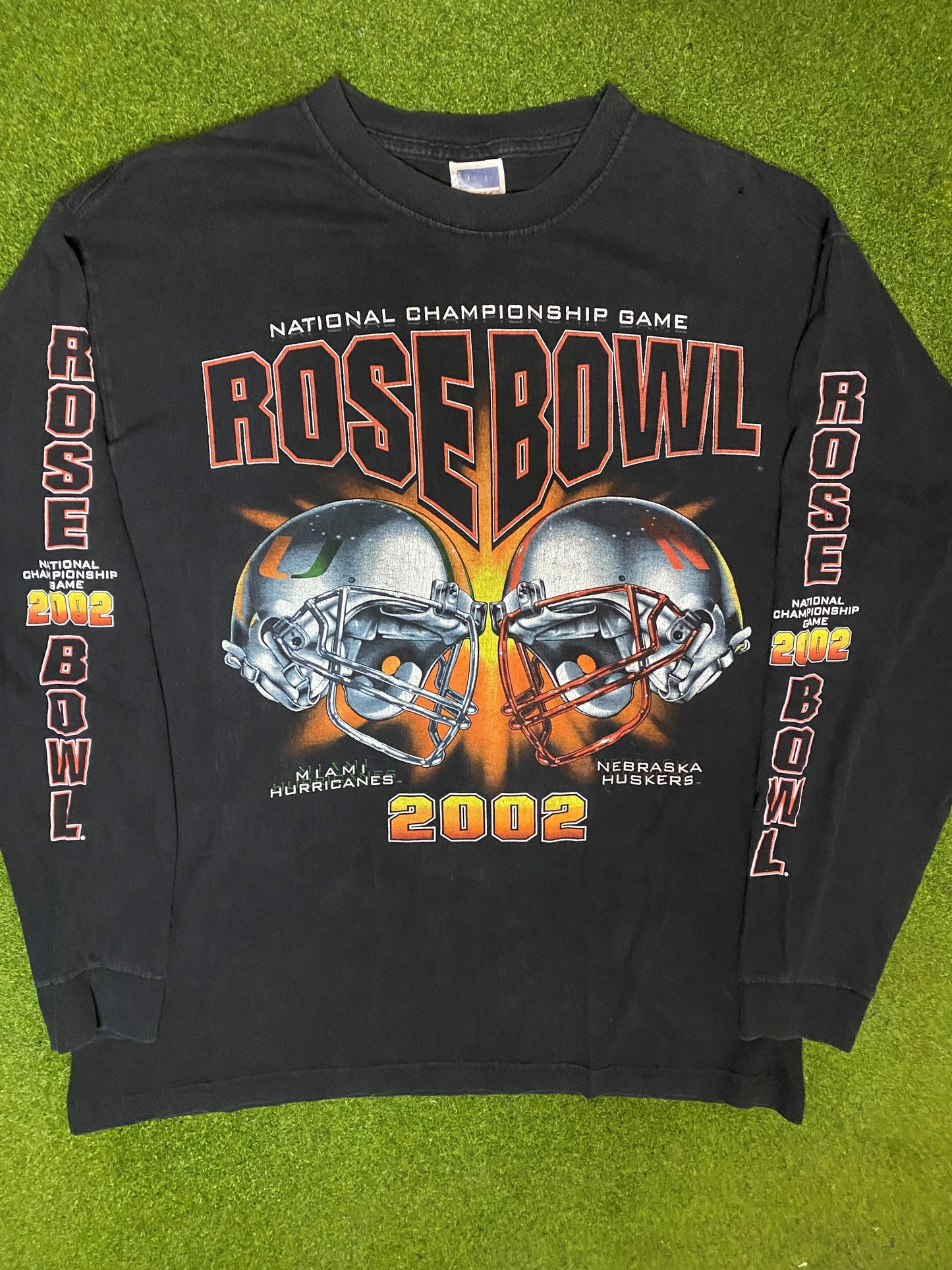 2002 Rose Bowl - National Championship Ft. Miami vs. Nebraska - Vintage College Long Sleeve (Large) - Gametime Vintage