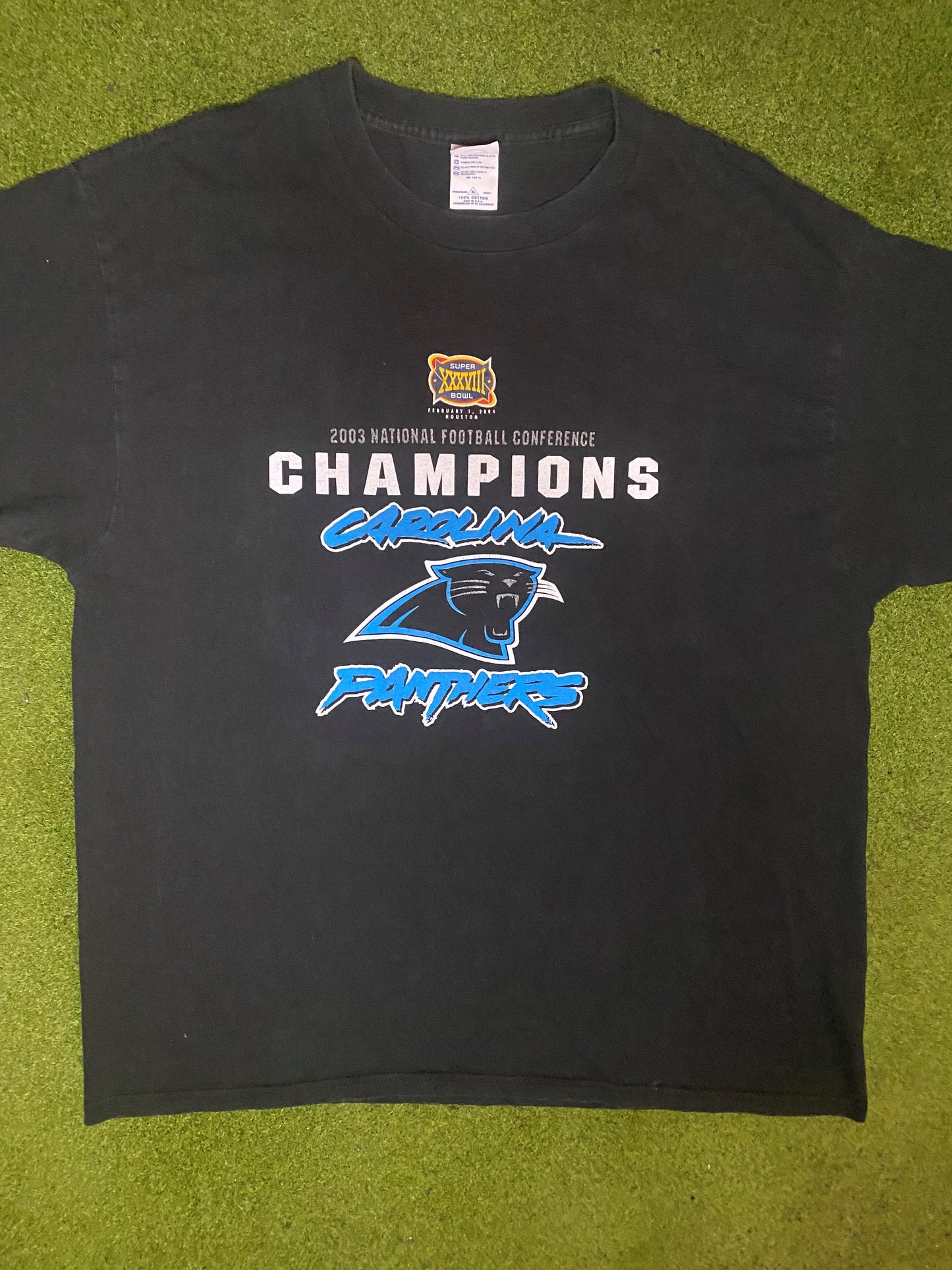 2003 Carolina Panthers - Super Bowl XXXVIII - Vintage NFL T-Shirt (XL) - Gametime Vintage