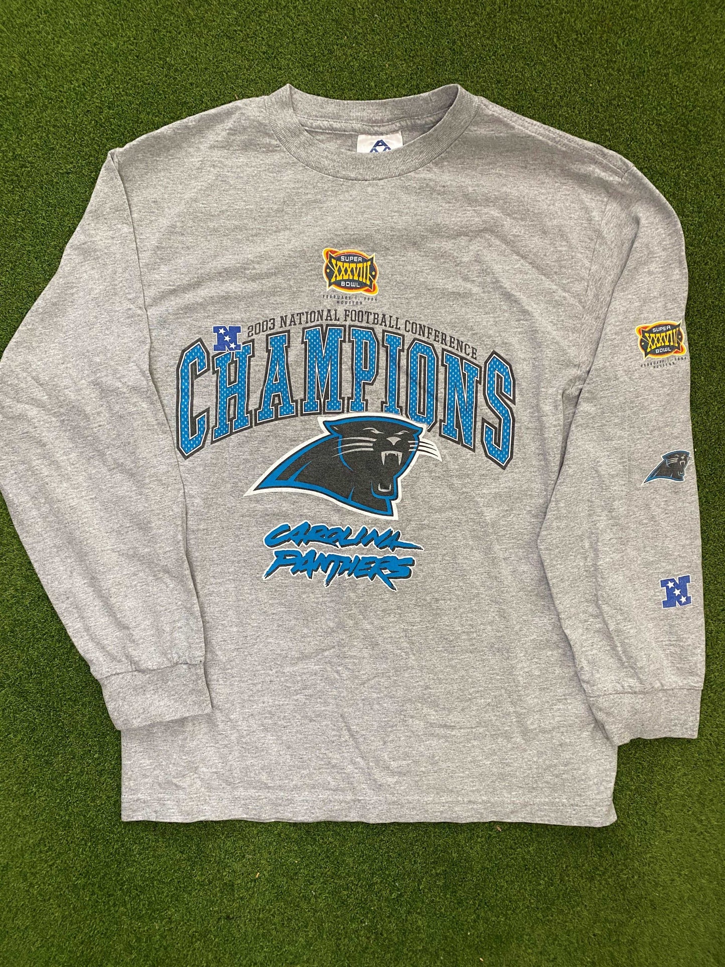 2003 Carolina Panthers - NFC Champions - Vintage NFL Long Sleeve (Medium) - Gametime Vintage