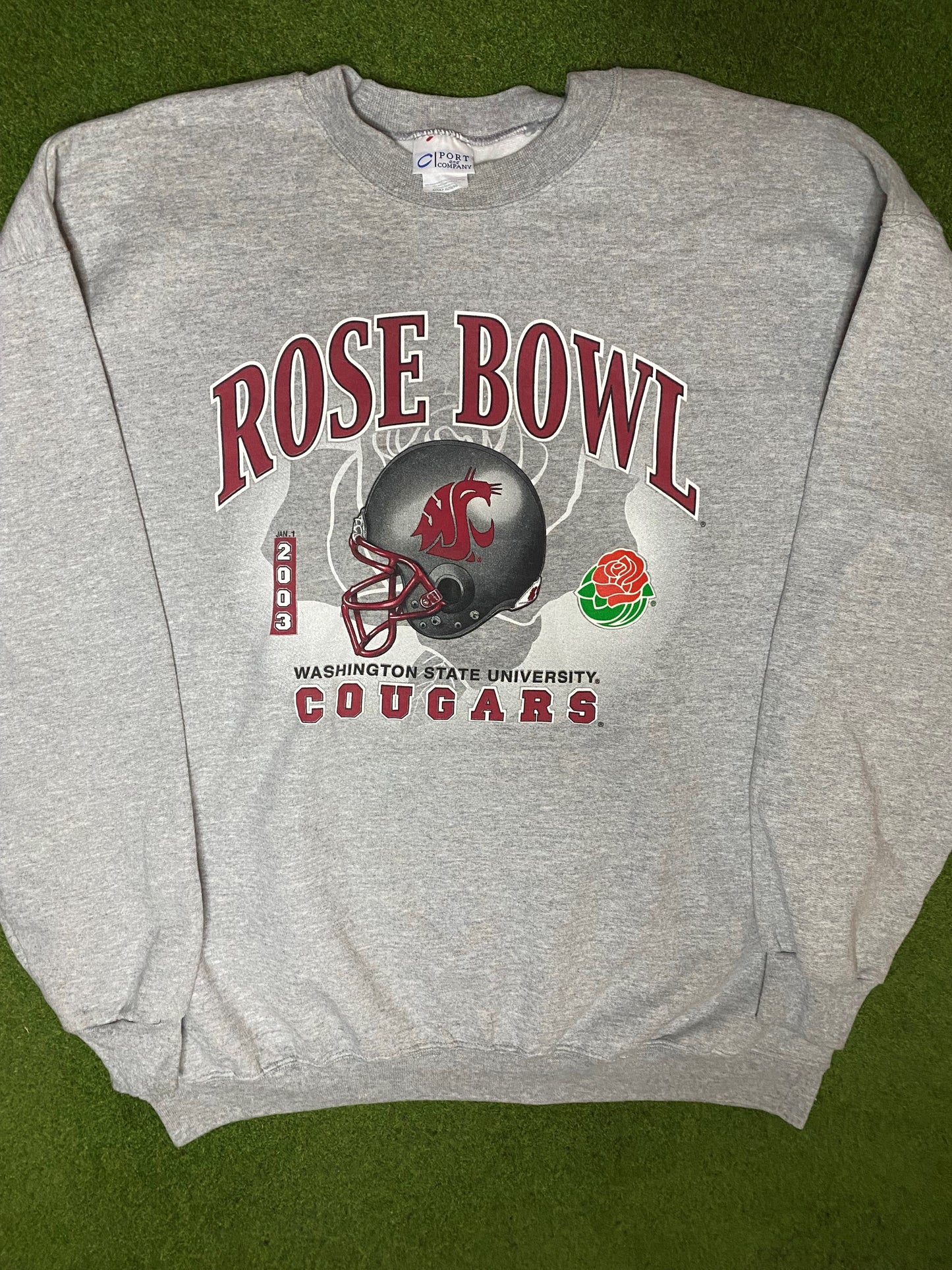2003 Washington State Cougars - Rose Bowl - Vintage College Sweatshirt (XL) - Gametime Vintage
