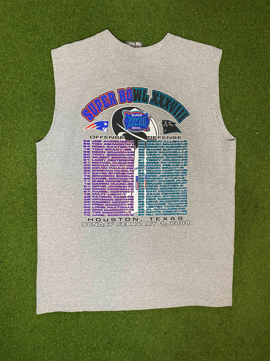2004 Super Bowl XXXVIII - Carolina Panthers vs New England Patriots - Nike - Double Sided - Vintage NFL Tank (Large) - Gametime Vintage
