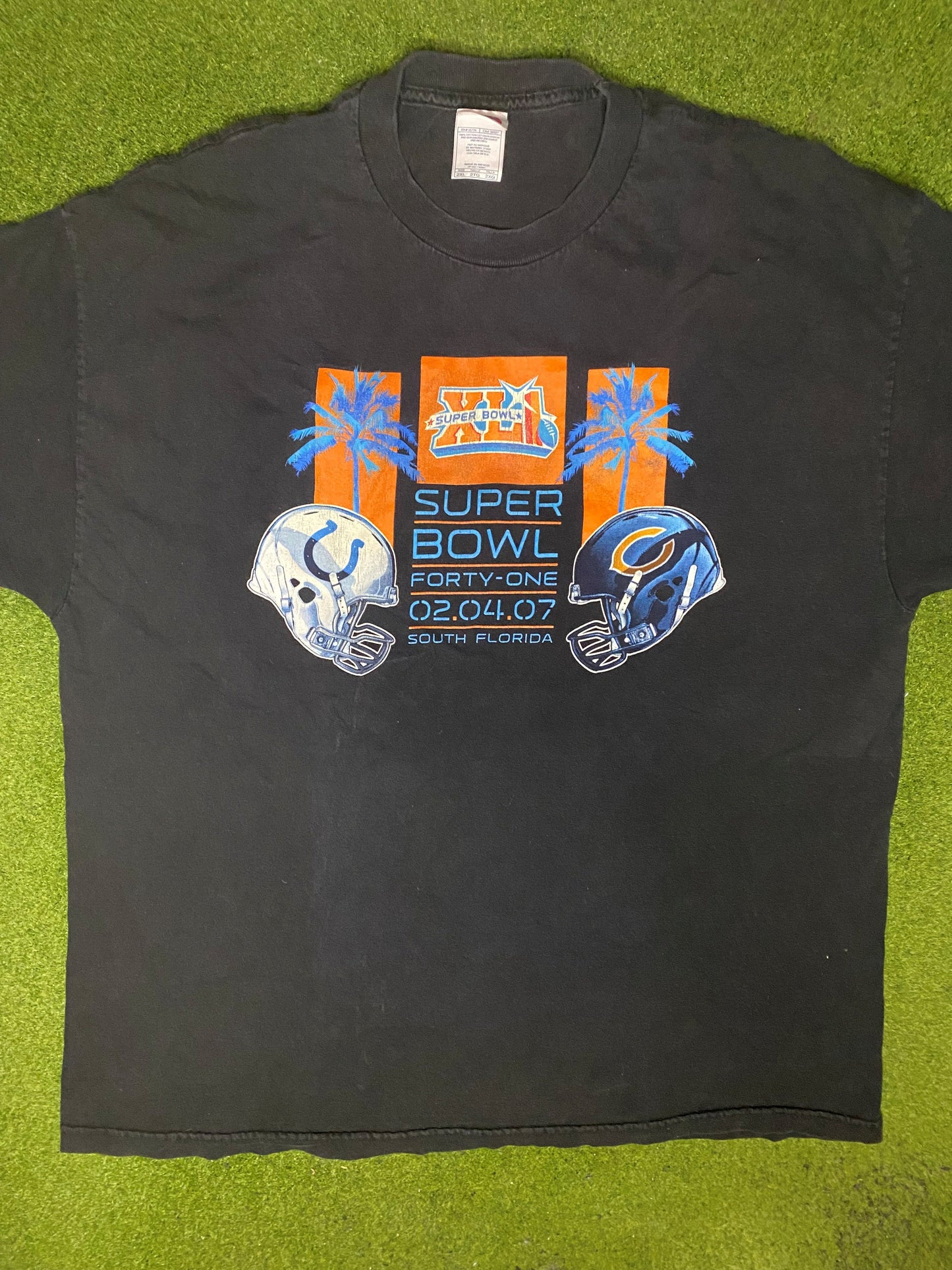 2007 Super Bowl XLI - Indianapolis Colts Vs. Chicago Bears - Vintage NFL T Shirt (2XL) - Gametime Vintage