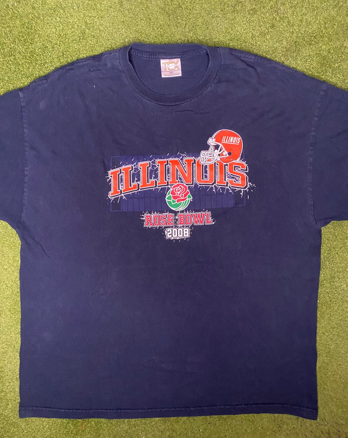 2008年伊利诺伊州立大学橄榄球队 - 玫瑰碗 - 复古大学T恤 (2XL)