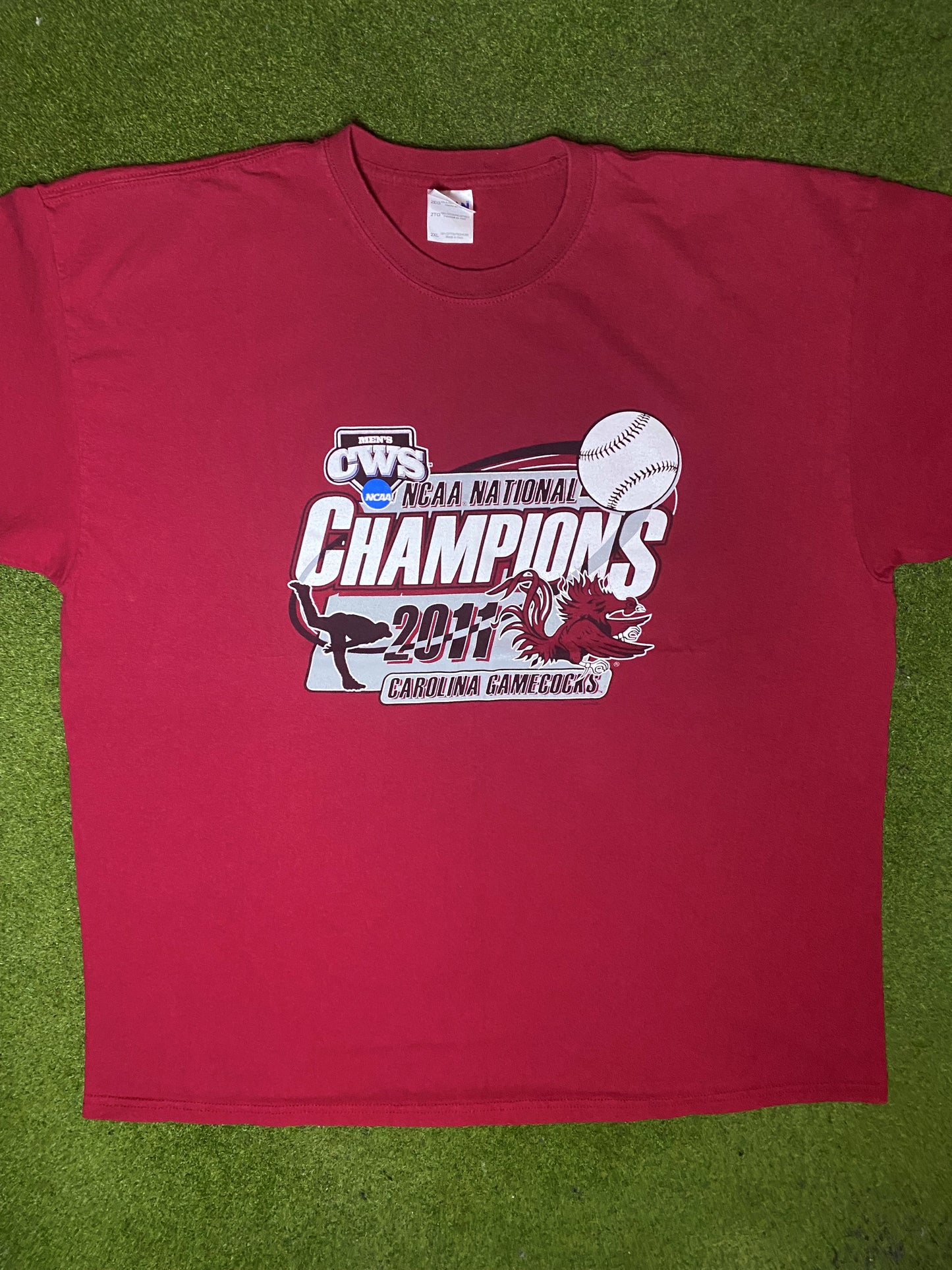 2011 South Carolina Gamecocks - National Champions - Vintage College Baseball T Shirt (2XL) - Gametime Vintage