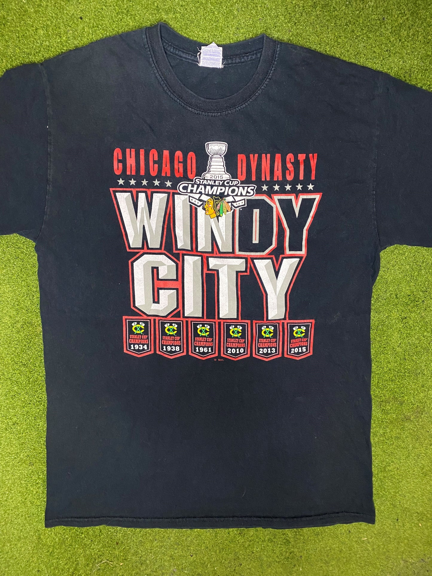 2015 Chicago Blackhawks - Stanley Cup Champions - Vintage NHL T-Shirt (Medium) - Gametime Vintage