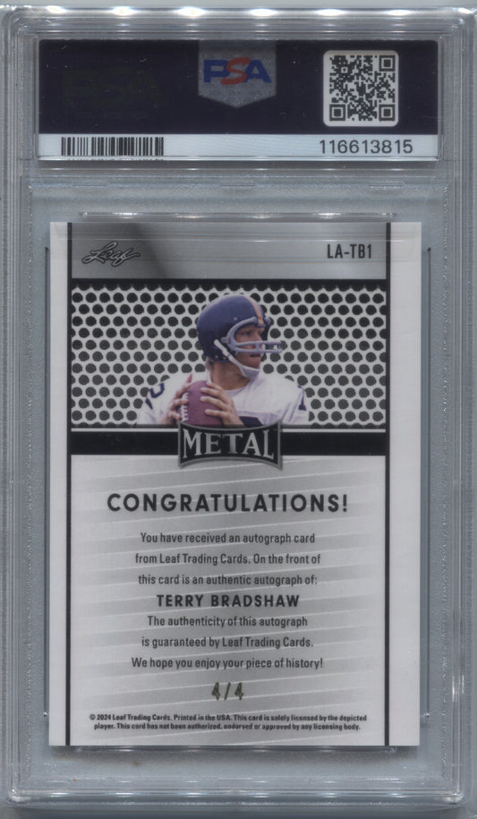 2024 Leaf Collective Terry Bradshaw Red Shimmer Auto 4/4 #LA-TB1 PSA 10