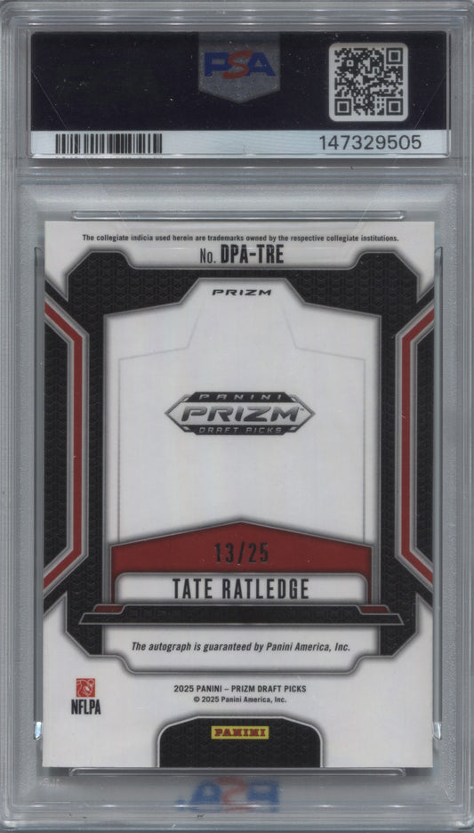 2025 Panini Prizm Draft Picks Tate Ratledge Mojo Rookie Auto /25 #DPA-TRE PSA 10