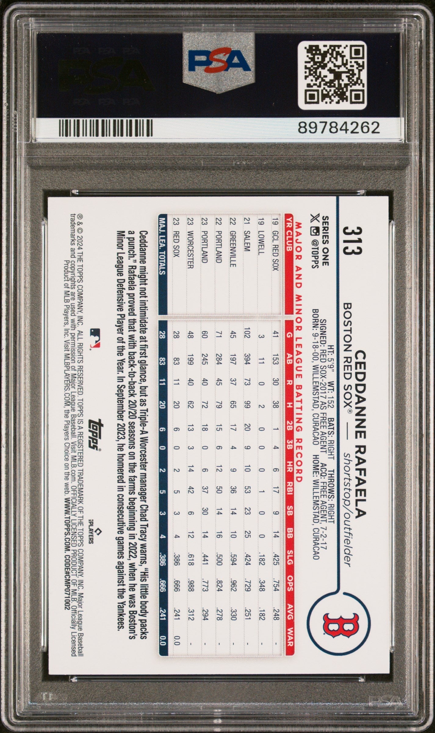 Graded 2024 Topps Ceddanne Rafaela #313 Rookie RC Baseball Card PSA 10 Gem Mint