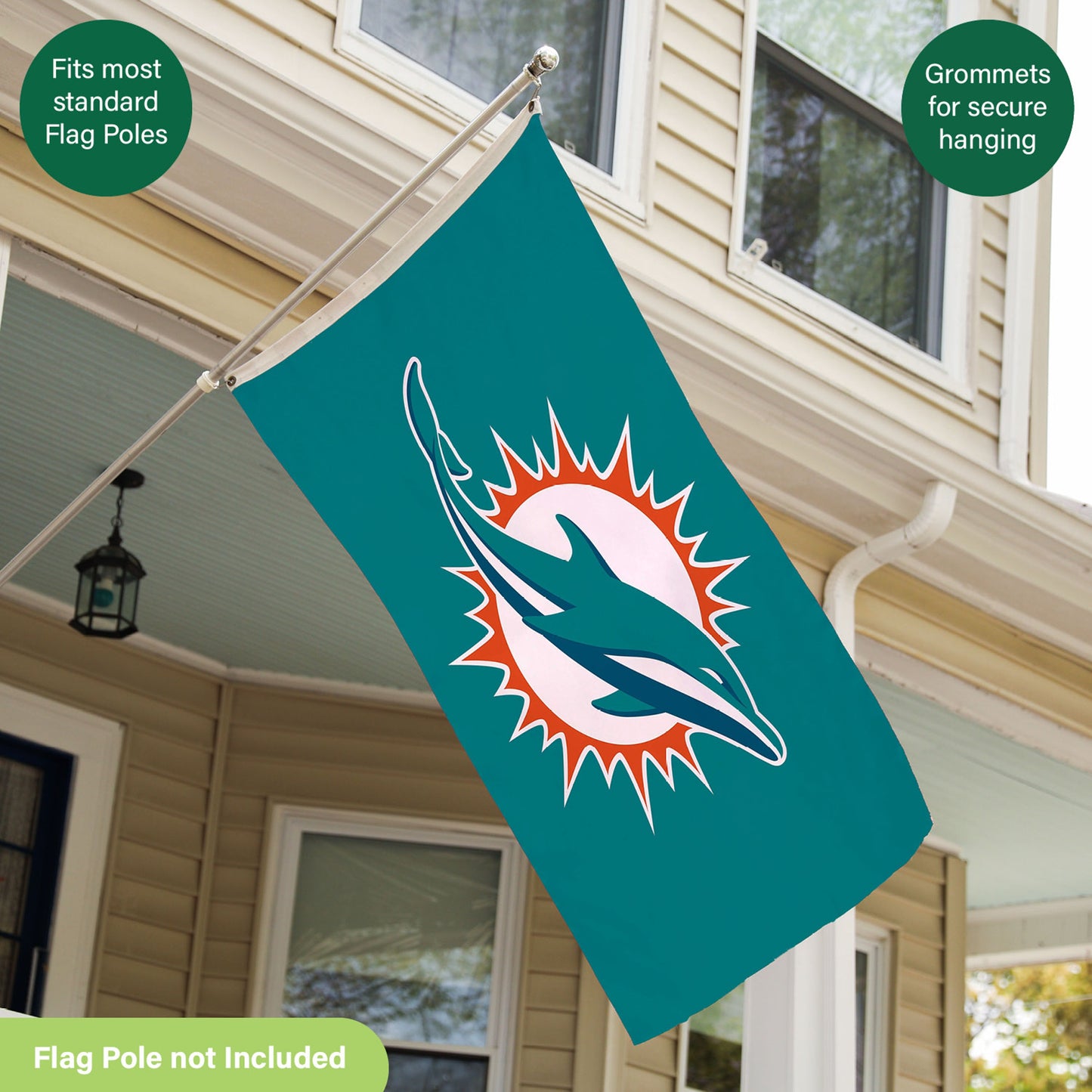 Miami Dolphins Single Sided Flag with 2 Grommets, 3'x5'
