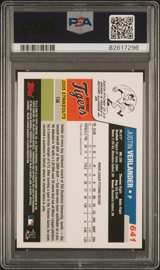 Graded 2006 Topps Justin Verlander #641 Rookie RC Baseball Card PSA 10 Gem Mint