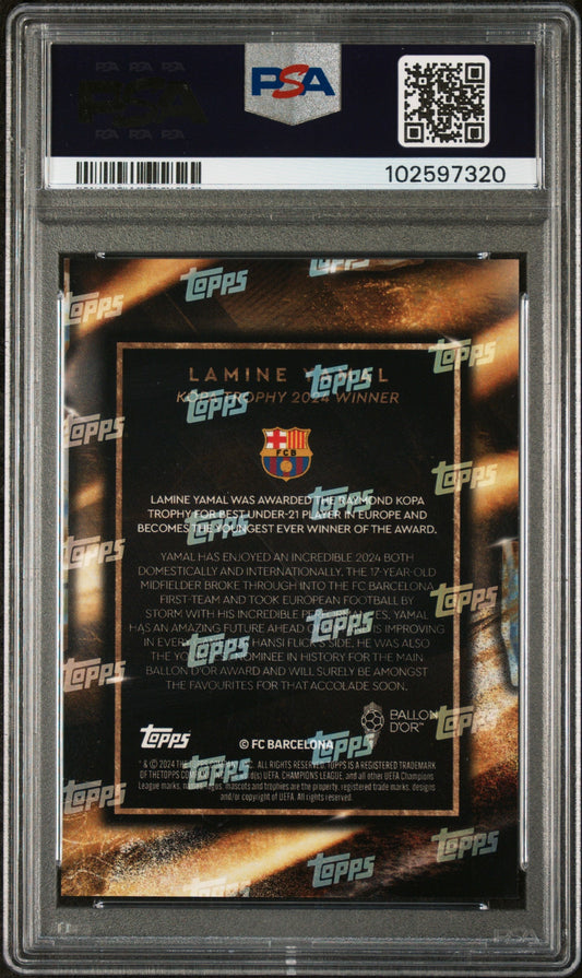 Graded 2024 Topps Now Ballon D'Or Trophy Winner Lamine Yamal Rookie RC Soccer Card PSA 10 Gem Mint