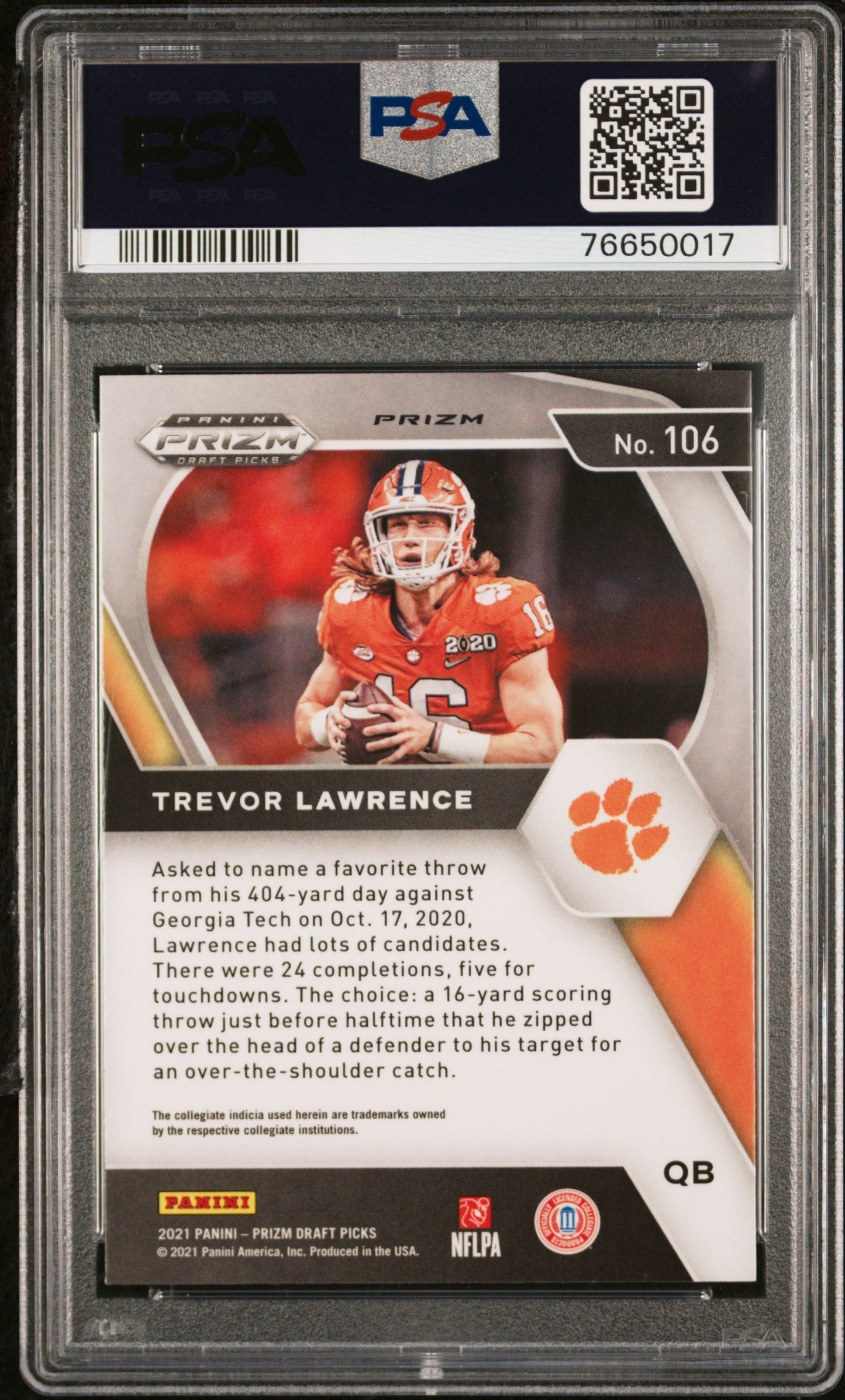Graded 2021 Panini Prizm Draft Picks DP Trevor Lawrence #106 Orange Ice Rookie RC Football Card PSA 10 Gem Mint