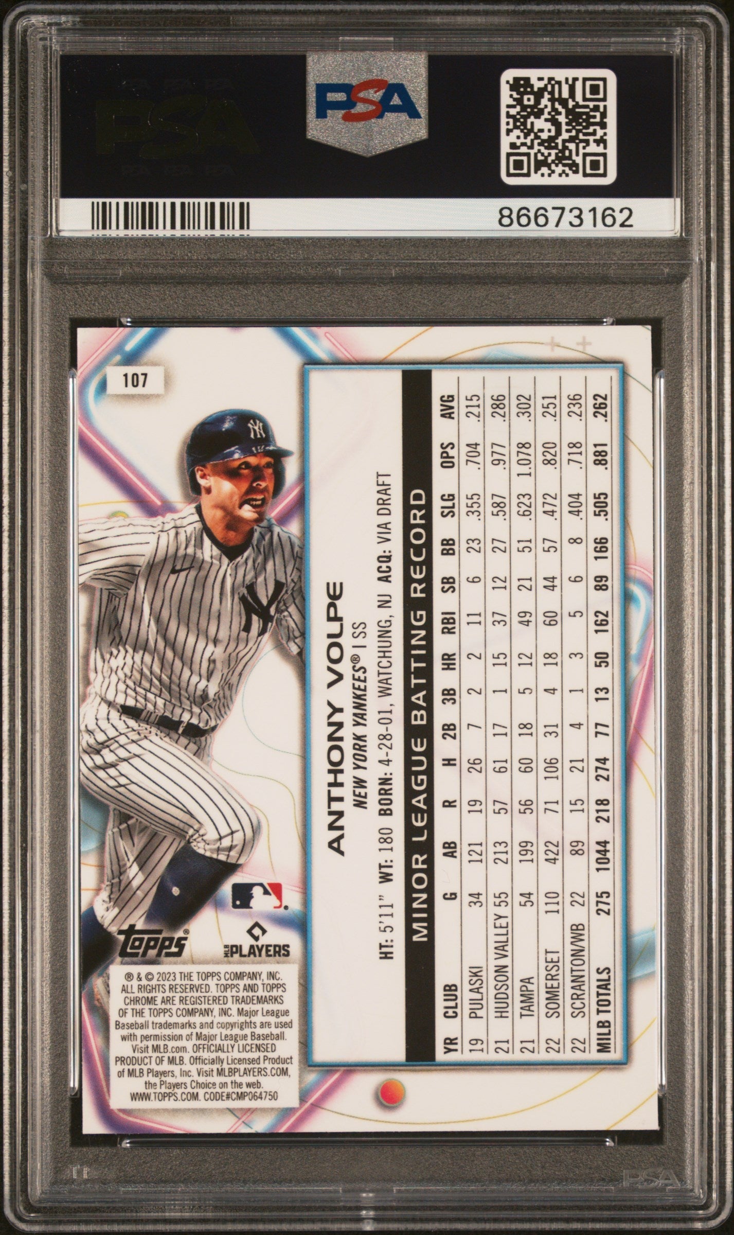 Graded 2023 Topps Cosmic Chrome Anthony Volpe #107 Rookie RC Baseball Card PSA 10 Gem Mint