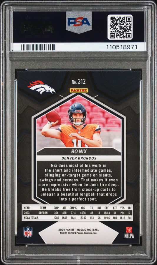 Graded 2024 Panini Mosaic Bo Nix #312 Rookie RC Football Card PSA 10 Gem Mint