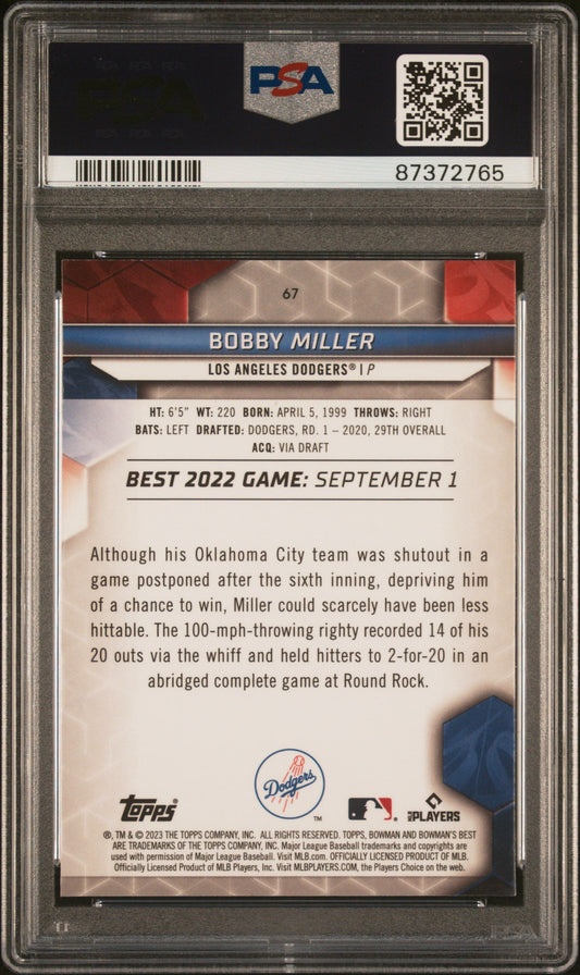 Graded 2023 Topps Bowmans Best Bobby Miller #67 Wave Rookie RC Baseball Card PSA 10 Gem Mint